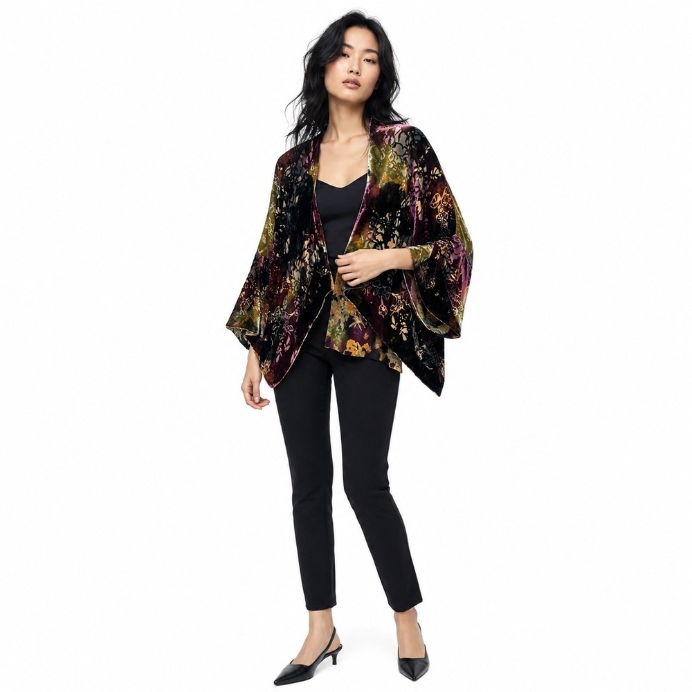 Kimono Silk Velvet Floral Burnout Whimsigoth Boho Festival Artsy Fairy Womens OS